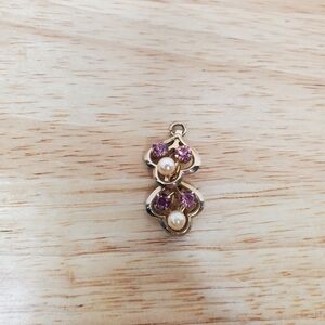 Vintage Kramer Of New York Pendant Gold Tone Faux Pearl Pink Stone